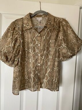 Bailey 44 Brown new Snake-Print Puff Sleeve Button-Down Top